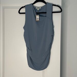Blue Asymmetrical Neckline Tank Top